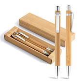 Conjunto esferográfica e lapiseira de bambu